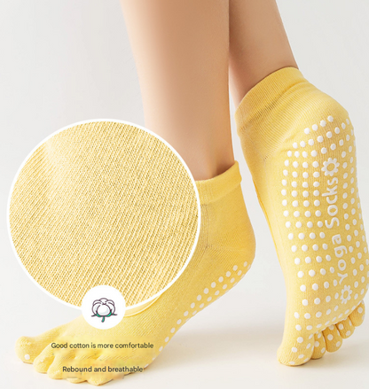 Light Grey 3-Pack Women's Non-Slip Five-Finger Yoga Socks - Open Back Combed Cotton Pilates & Fitness Grip Socks for Professional Exercise - Image 2