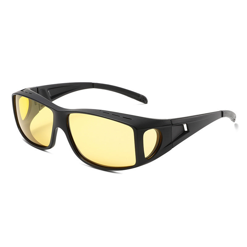 Black-yellow 2PCS Men's Polarized Fitover Sunglasses | Wrap-Around Driving Glasses | Wear Over Prescription Eyewear | Dust and Wind Protection
