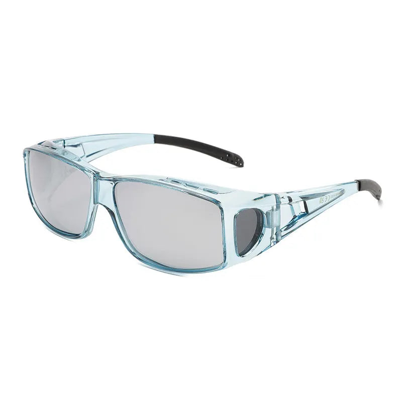 Lightblue-grey 2PCS Men's Polarized Fitover Sunglasses | Wrap-Around Driving Glasses | Wear Over Prescription Eyewear | Dust and Wind Protection