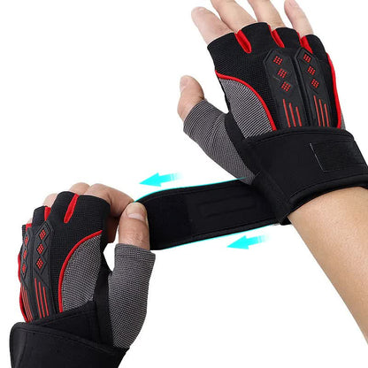 M Red Fingerless Workout Gloves with Wrist Support - Non-Slip, Breathable Gym Gloves for Weightlifting and Cycling - Image 6