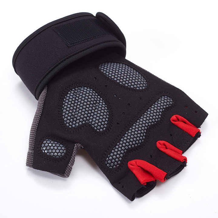L Red Fingerless Workout Gloves with Wrist Support - Non-Slip, Breathable Gym Gloves for Weightlifting and Cycling - Image 2