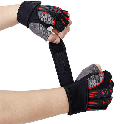 L Red Fingerless Workout Gloves with Wrist Support - Non-Slip, Breathable Gym Gloves for Weightlifting and Cycling - Image 5