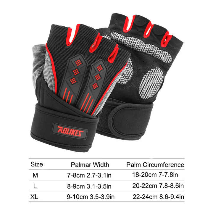 XL Red Fingerless Workout Gloves with Wrist Support - Non-Slip, Breathable Gym Gloves for Weightlifting and Cycling - Image 3