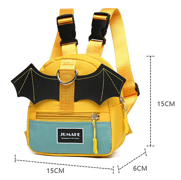 Yellow-green Adorable Bat-Wing Pet Backpack for Dogs | Self-Wearing Snack Pouch | Adjustable Harness Bag with Leash Attachment - Image 2