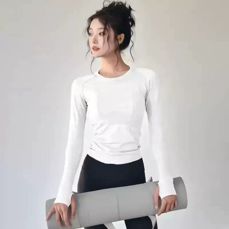 S White Premium Women's Naked-Feel Seamless Long Sleeve Fitness Top | Quick-Dry Yoga & Running Shirt | Slim Fit Athletic Wear