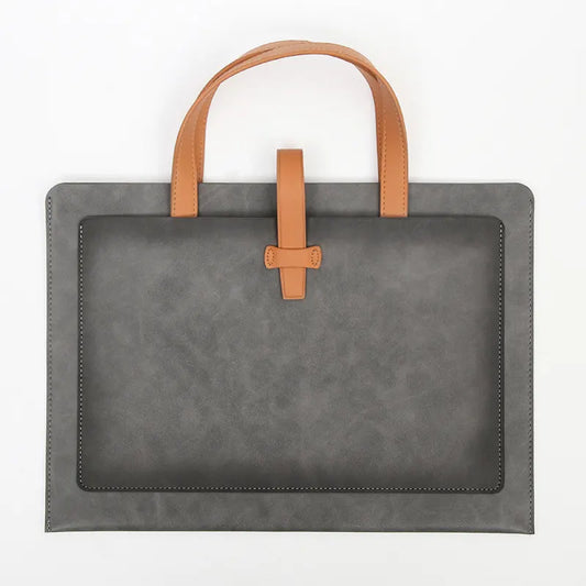 Grey Professional Large Capacity PU Leather Briefcase | Waterproof Business Document Bag | A4 File Portfolio Tote