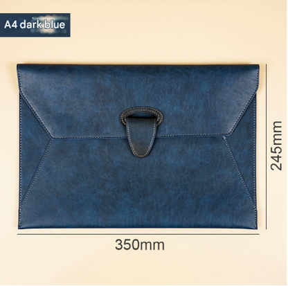 Dark Blue Professional A4 PU Leather Document Bag | Magnetic Clasp Business Portfolio | Waterproof File Pouch for Contracts