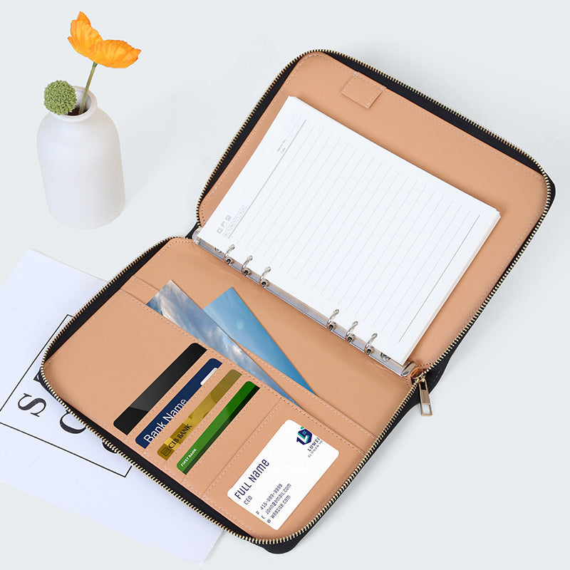 Brown Premium A5 Zippered PU Leather Notebook | 200 Pages High-Quality Paper | Multifunctional Business Organizer & Diary - Image 2