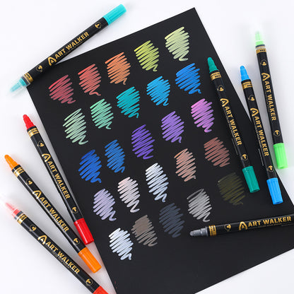 2PCS 12-Colour Dual Tip Acrylic Paint Pens - Quick-Dry Waterproof Markers for Kids' Art & Crafts, Rock Painting - Image 3