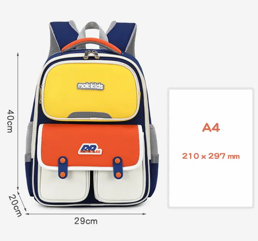 Yellow-red Lightweight Kids School Backpack | Large Capacity Multi-Pocket Travel Bag | Ergonomic Primary Student Daypack - Image 2