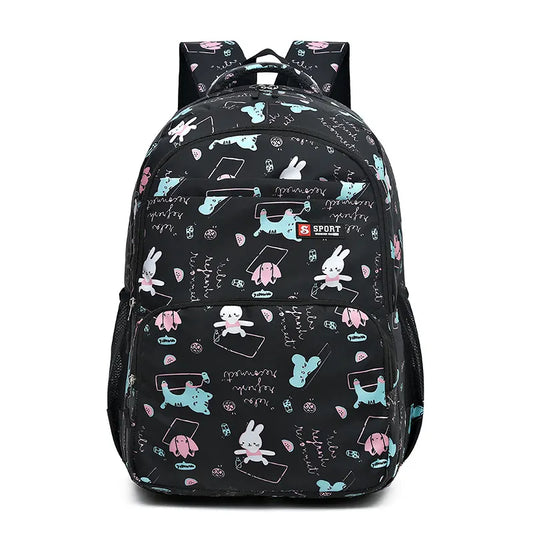 Black Premium Large Capacity Cute Cartoon Student Backpack | Multi-Layered Casual School Bag | Ergonomic Travel Daypack for Kids 46cm