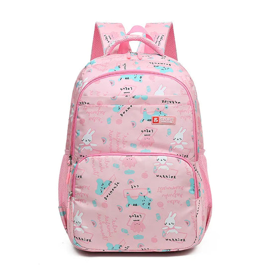 Pink Premium Large Capacity Cute Cartoon Student Backpack | Multi-Layered Casual School Bag | Ergonomic Travel Daypack for Kids 46cm