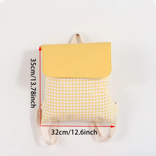 Blue Trendy Gingham Checkered Canvas Backpack | Aesthetic Student School Bag | Casual Daily Travel Daypack - Image 2