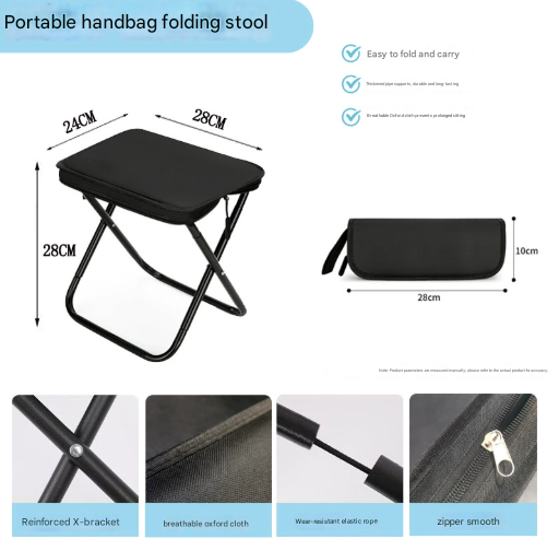 Black Heavy Duty Portable Folding Stool | Compact Lightweight Camping Seat with Carry Bag | Breathable Oxford Fabric for Fishing & Travel - Image 2