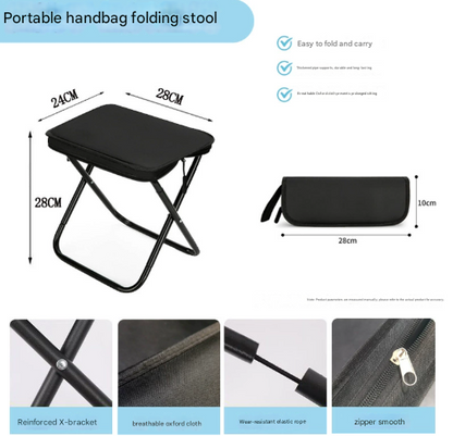 Black Heavy Duty Portable Folding Stool | Compact Lightweight Camping Seat with Carry Bag | Breathable Oxford Fabric for Fishing & Travel - Image 2