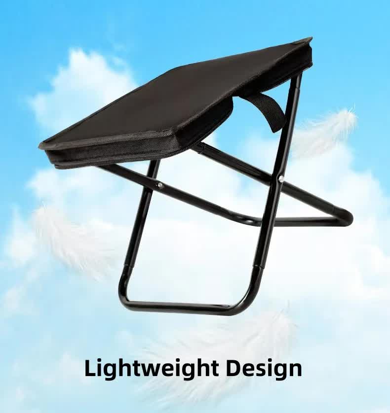 Beige Outdoor Folding Stool with Carrying Handle - Portable Camping Seat, Fishing Chair, Collapsible Zipper Stool for Outdoors, Queueing, and More - Image 5