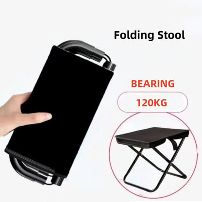 Black Outdoor Folding Stool with Carrying Handle - Portable Camping Seat, Fishing Chair, Collapsible Zipper Stool for Outdoors, Queueing, and More - Image 3