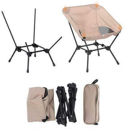 Beige Portable Lightweight Folding Beach Chair - Compact Fishing Chair with Square Legs for Outdoor Use - Image 2