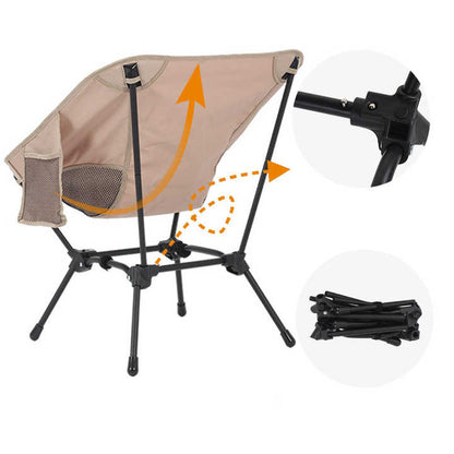 Beige Portable Lightweight Folding Beach Chair - Compact Fishing Chair with Square Legs for Outdoor Use - Image 3