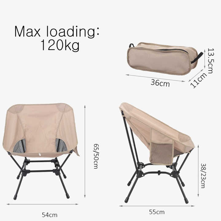 Beige Portable Lightweight Folding Beach Chair - Compact Fishing Chair with Square Legs for Outdoor Use - Image 5