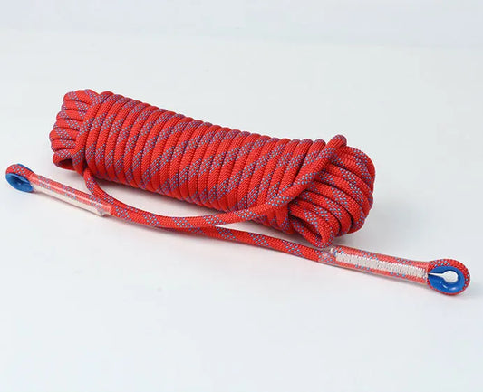 Red 10mm Double Hook Climbing Rope Set - 15m Durable Outdoor Safety Rescue Cord