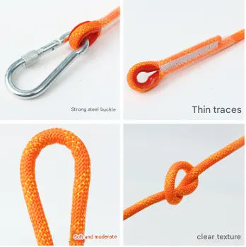 Red 10mm Double Hook Climbing Rope Set - 20m Durable Outdoor Safety Rescue Cord - Image 2