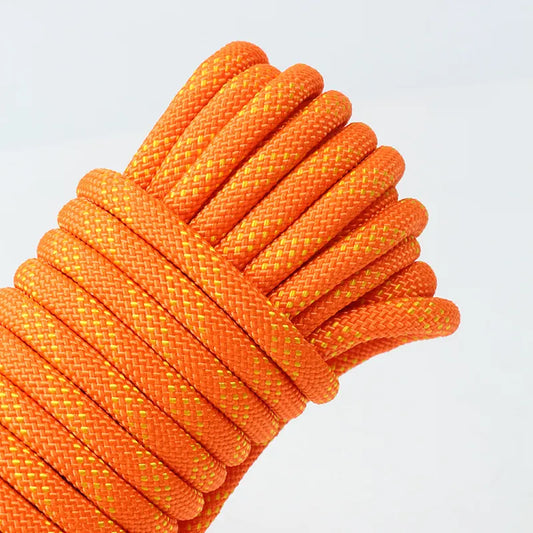 Orange 10mm Double Hook Climbing Rope Set - 10m Durable Outdoor Safety Rescue Cord