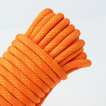 Orange 10mm Double Hook Climbing Rope Set - 15m Durable Outdoor Safety Rescue Cord
