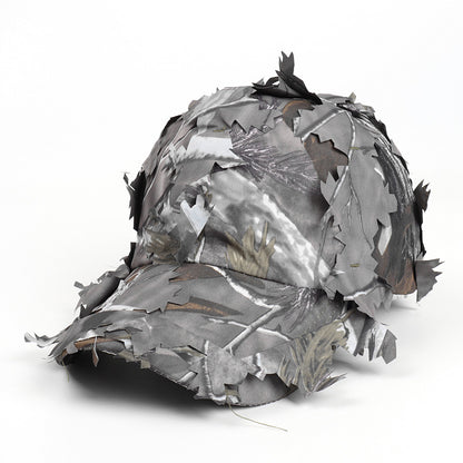 Grey 3D Leaf Camouflage Baseball Cap – American-Style Outdoor Tactical Hat for Hunting, Camping & Survival
