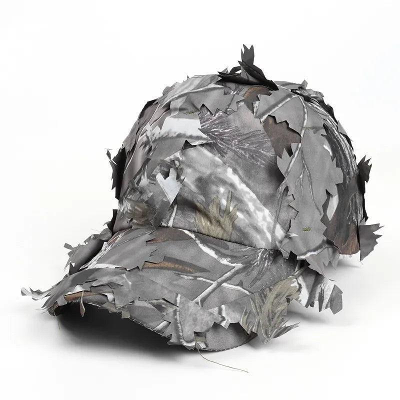 Grey 3D Leaf Camouflage Baseball Cap – American-Style Outdoor Tactical Hat for Hunting, Camping & Survival