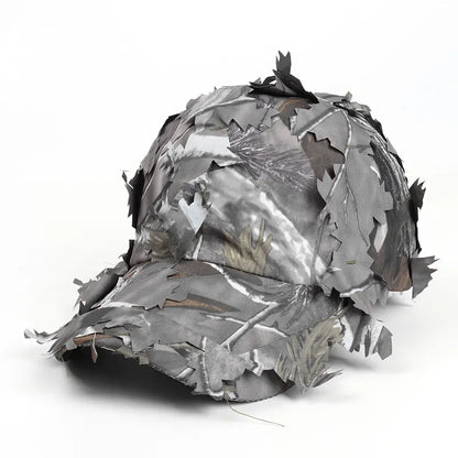 Grey 3D Leaf Camouflage Baseball Cap – American-Style Outdoor Tactical Hat for Hunting, Camping & Survival
