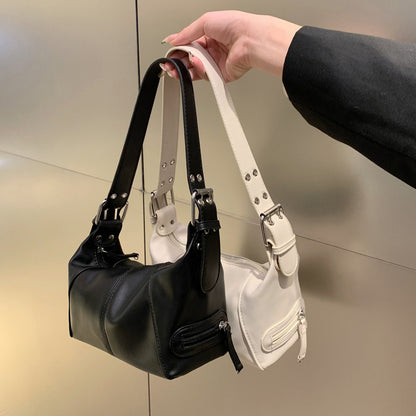 Black PU Leather Zippered Shoulder Bag – Retro European Style Crossbody and Handheld Bag - Image 2