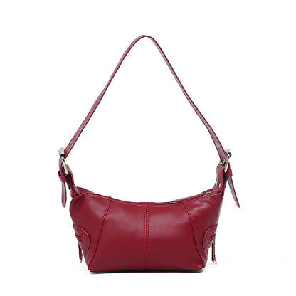 Red PU Leather Zippered Shoulder Bag – Retro European Style Crossbody and Handheld Bag - Image 2