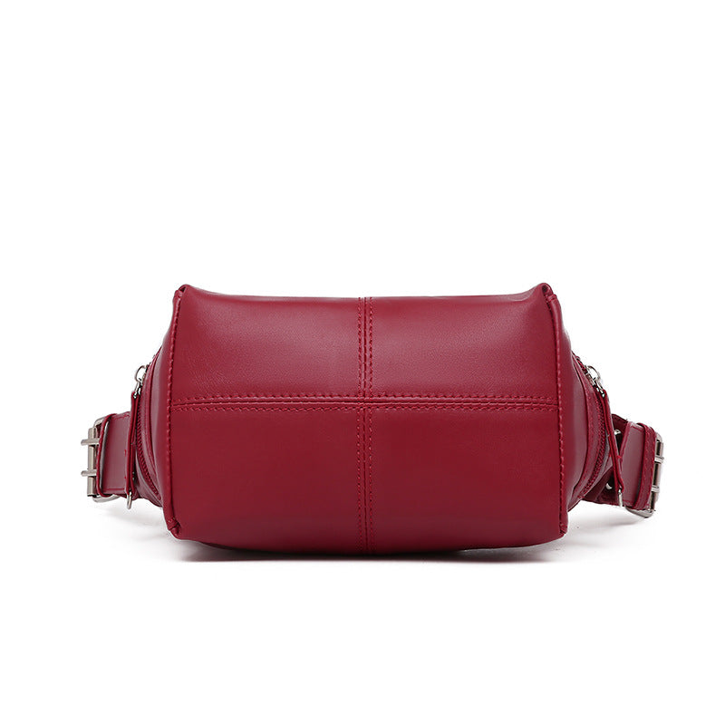 Red PU Leather Zippered Shoulder Bag – Retro European Style Crossbody and Handheld Bag - Image 4