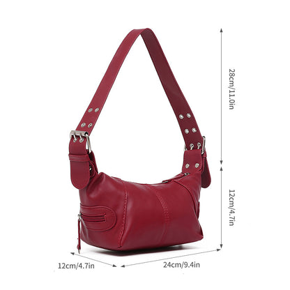 Red PU Leather Zippered Shoulder Bag – Retro European Style Crossbody and Handheld Bag - Image 6