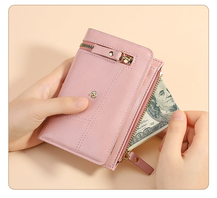 Black Soft PU Leather Women's Wallet – Compact Foldable Wallet with Multiple Card Slots and Zippered Compartment - Image 6