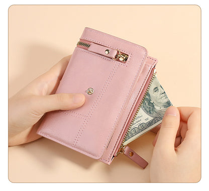 Black Soft PU Leather Women's Wallet – Compact Foldable Wallet with Multiple Card Slots and Zippered Compartment - Image 6