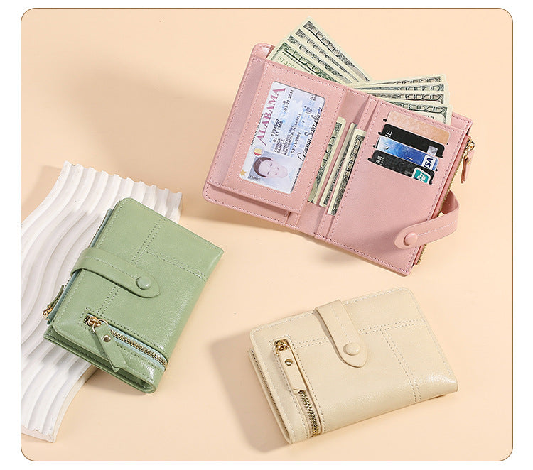 Blue Soft PU Leather Women's Wallet – Compact Foldable Wallet with Multiple Card Slots and Zippered Compartment - Image 3