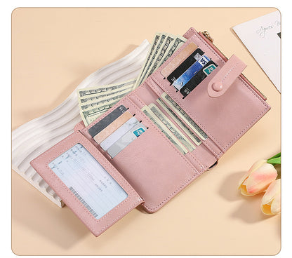 Blue Soft PU Leather Women's Wallet – Compact Foldable Wallet with Multiple Card Slots and Zippered Compartment - Image 4