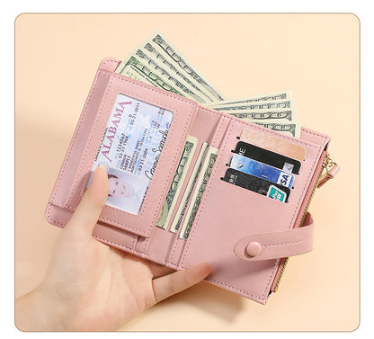 Blue Soft PU Leather Women's Wallet – Compact Foldable Wallet with Multiple Card Slots and Zippered Compartment - Image 5