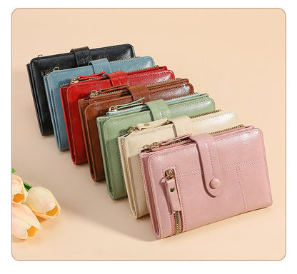 Brown Soft PU Leather Women's Wallet – Compact Foldable Wallet with Multiple Card Slots and Zippered Compartment - Image 2