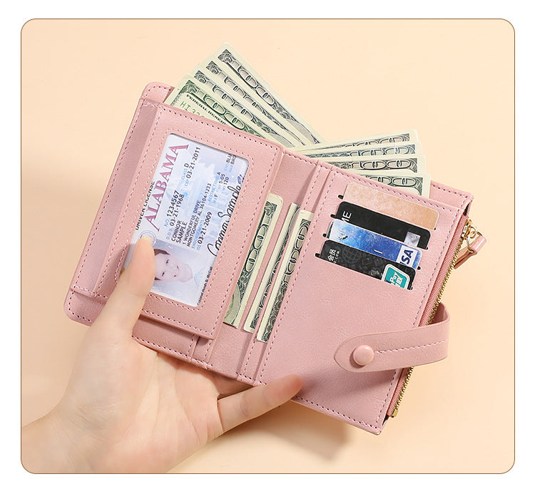 Brown Soft PU Leather Women's Wallet – Compact Foldable Wallet with Multiple Card Slots and Zippered Compartment - Image 5