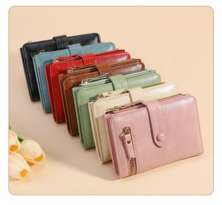 Red Soft PU Leather Women's Wallet – Compact Foldable Wallet with Multiple Card Slots and Zippered Compartment - Image 2
