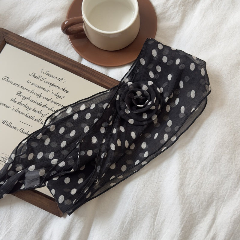 2 Pcs Black Dot Pattern Rose Flower Thin Scarf – Elegant and Versatile Neck Wrap for Women - Image 2