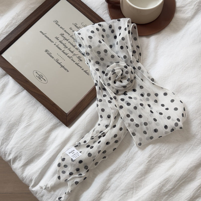 2 Pcs White Dot Pattern Rose Flower Thin Scarf – Elegant and Versatile Neck Wrap for Women - Image 2