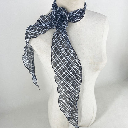 2 Pcs Black Plaid Pattern Rose Flower Thin Scarf – Elegant and Versatile Neck Wrap for Women