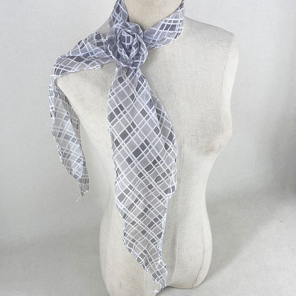 2 Pcs Light Grey Plaid Pattern Rose Flower Thin Scarf – Elegant and Versatile Neck Wrap for Women
