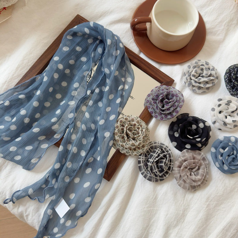 2 Pcs Light Beige Fruit Pattern Rose Flower Thin Scarf – Elegant and Versatile Neck Wrap for Women - Image 3