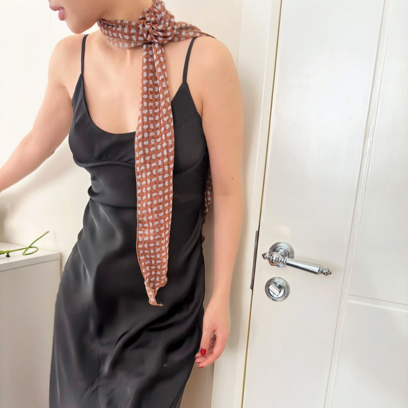 2 Pcs Light Beige Fruit Pattern Rose Flower Thin Scarf – Elegant and Versatile Neck Wrap for Women - Image 5