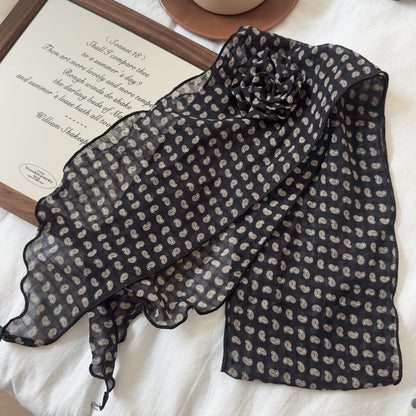 2 Pcs Black Fruit Pattern Rose Flower Thin Scarf – Elegant and Versatile Neck Wrap for Women - Image 2